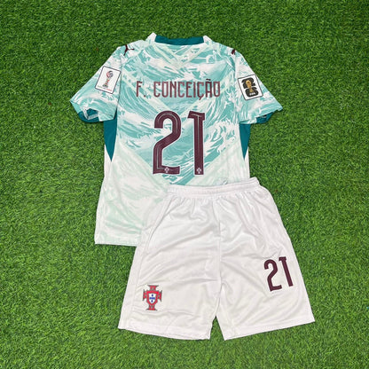 Portugal National Team World Cup 2026 Francisco Conceicao Children Away Football Soccer Kit Jersey