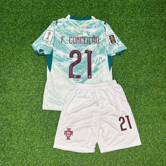 Portugal National Team World Cup 2026 Francisco Conceicao Children Away Football Soccer Kit Jersey