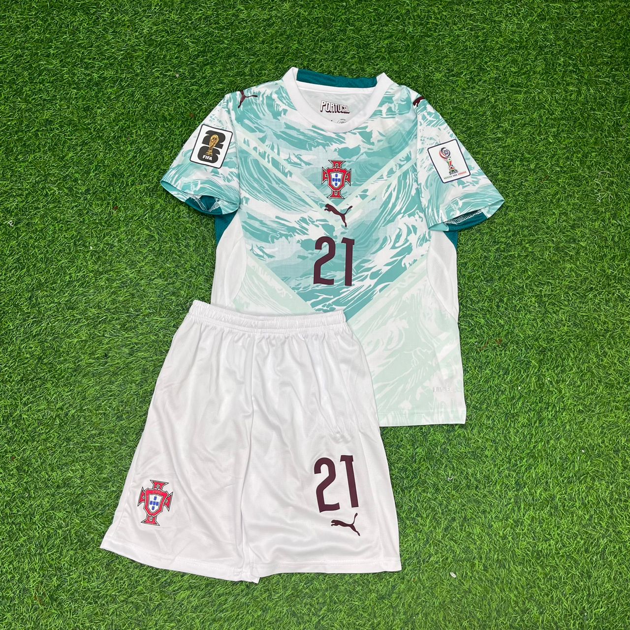Portugal National Team World Cup 2026 Francisco Conceicao Children Away Football Soccer Kit Jersey