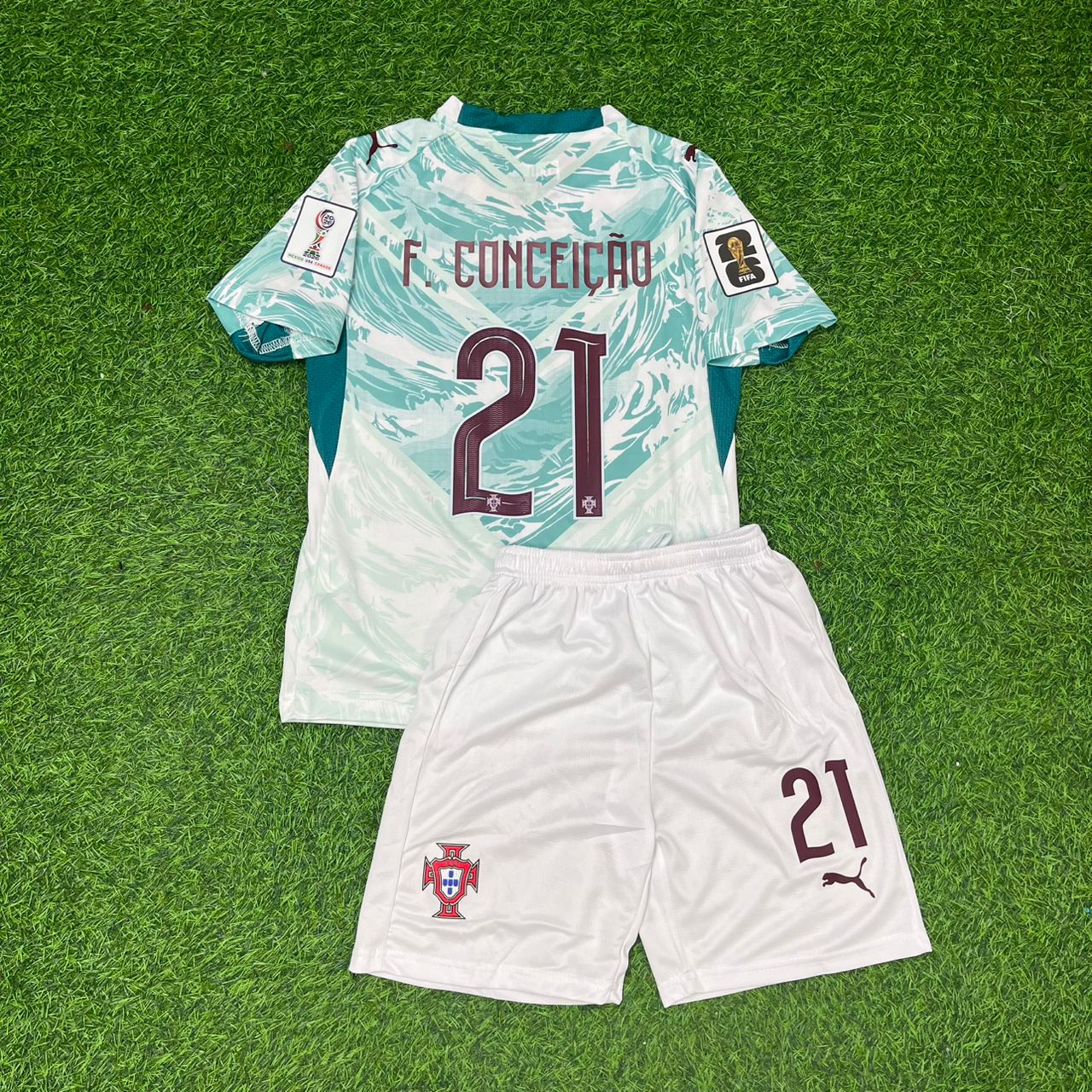 Portugal National Team World Cup 2026 Francisco Conceicao Children Away Football Soccer Kit Jersey
