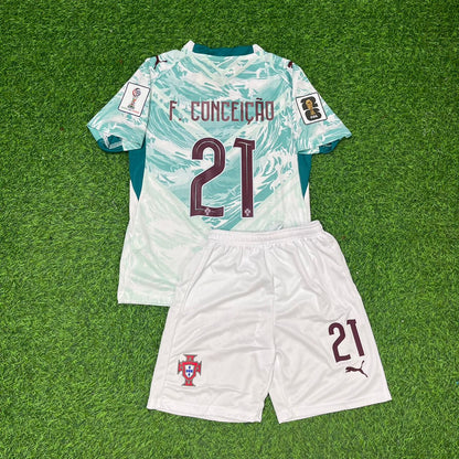 Portugal National Team World Cup 2026 Francisco Conceicao Children Away Football Soccer Kit Jersey