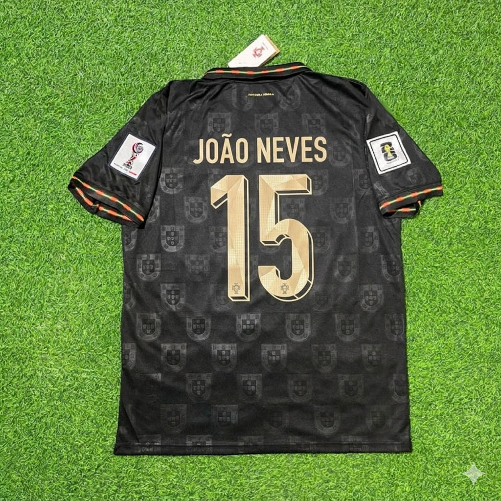 Portugal National Team World Cup 2026 João Neves Black Football Soccer Kit Jersey
