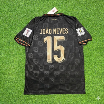 Portugal National Team World Cup 2026 João Neves Black Football Soccer Kit Jersey