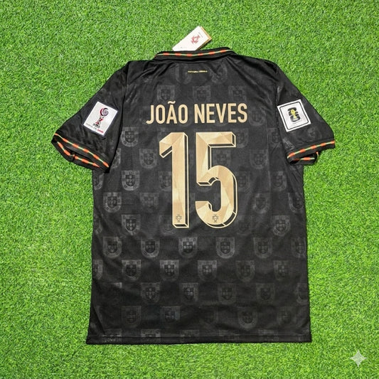 Portugal National Team World Cup 2026 João Neves Black Football Soccer Kit Jersey