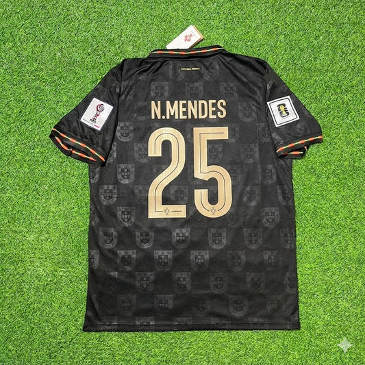 Portugal World Cup 2026 Nuno Mendes Black football soccer kit jersey back view
