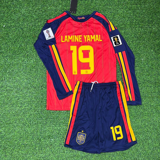 Spain National Team World Cup 2026 Lamine Yamal Long Sleeve Children Home Football Soccer Kit Jersey