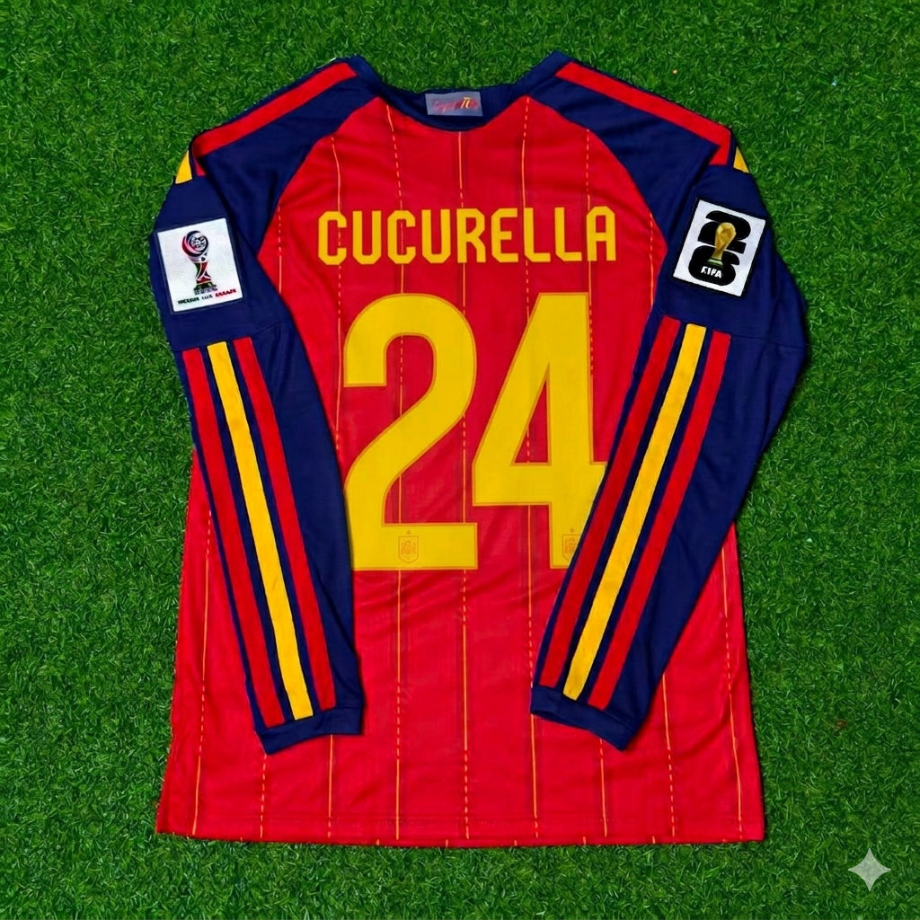Spain National Team World Cup 2026 Marc Cucurella Long Sleeve Home Football Soccer Kit Jersey