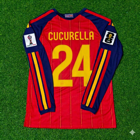 Spain National Team World Cup 2026 Marc Cucurella Long Sleeve Home Football Soccer Kit Jersey