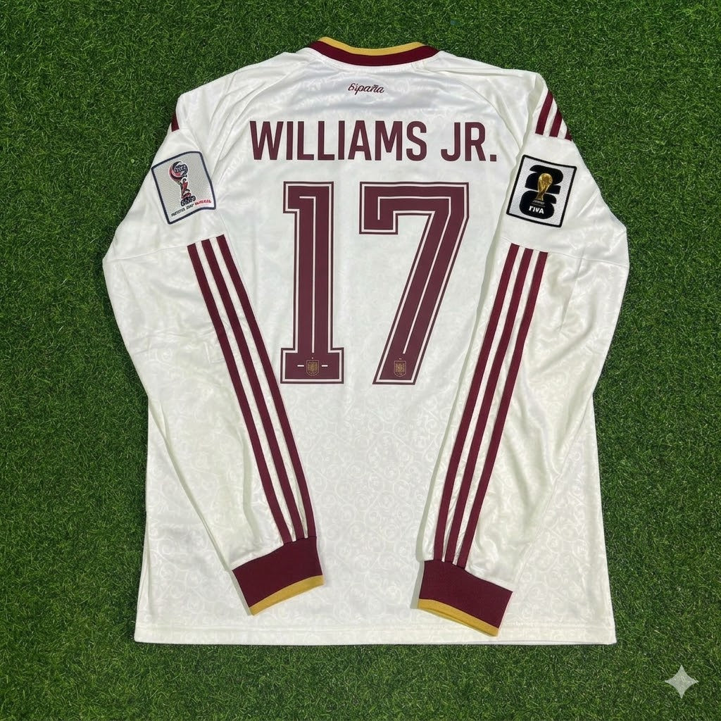 Spain National Team World Cup 2026 Nico Williams Jr. Long Sleeve Away Football Soccer Kit Jersey