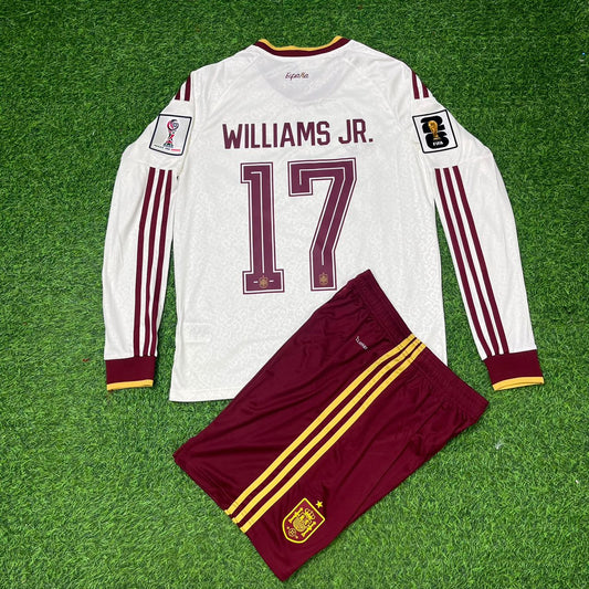 Spain National Team World Cup 2026 Nico Williams Long Sleeve Children Away Football Soccer Kit Jersey