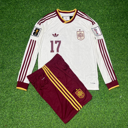 Spain National Team World Cup 2026 Nico Williams Long Sleeve Children Away Football Soccer Kit Jersey