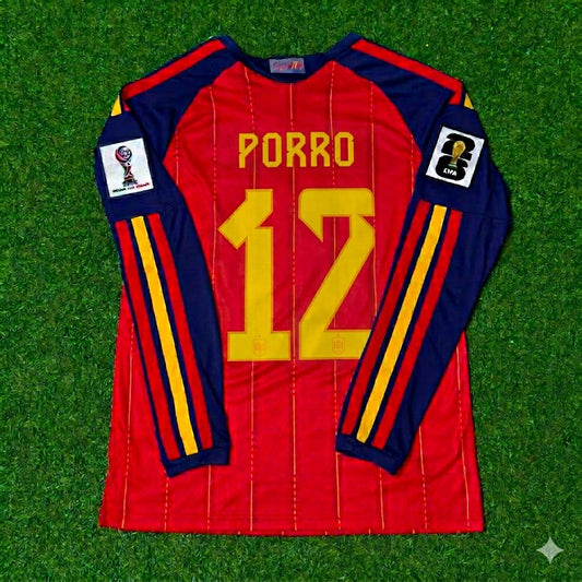 Spain National Team World Cup 2026 Pedro Porro Long Sleeve Home Football Soccer Kit Jersey
