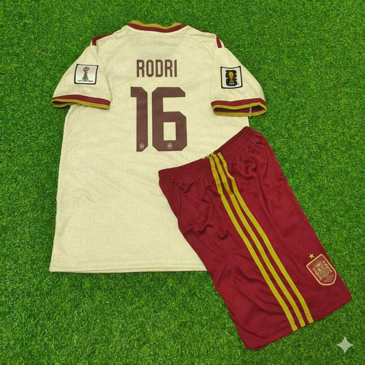 Spain National Team World Cup 2026 Rodri Children Away Football Soccer Kit Jersey
