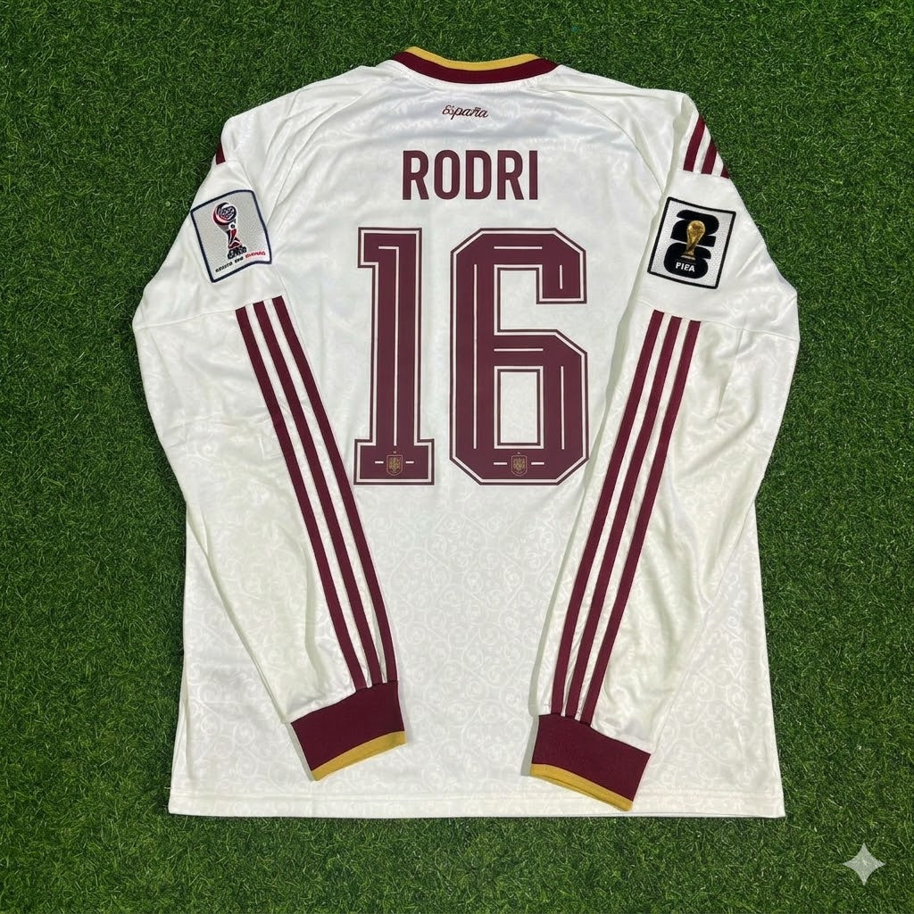 Spain National Team World Cup 2026 Rodri Long Sleeve Away Football Soccer Kit Jersey