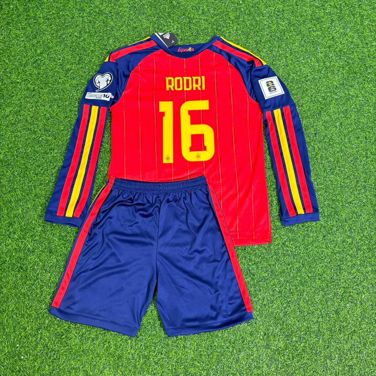 Spain National Team World Cup 2026 Rodri Long Sleeve Children Home Football Soccer Kit Jersey