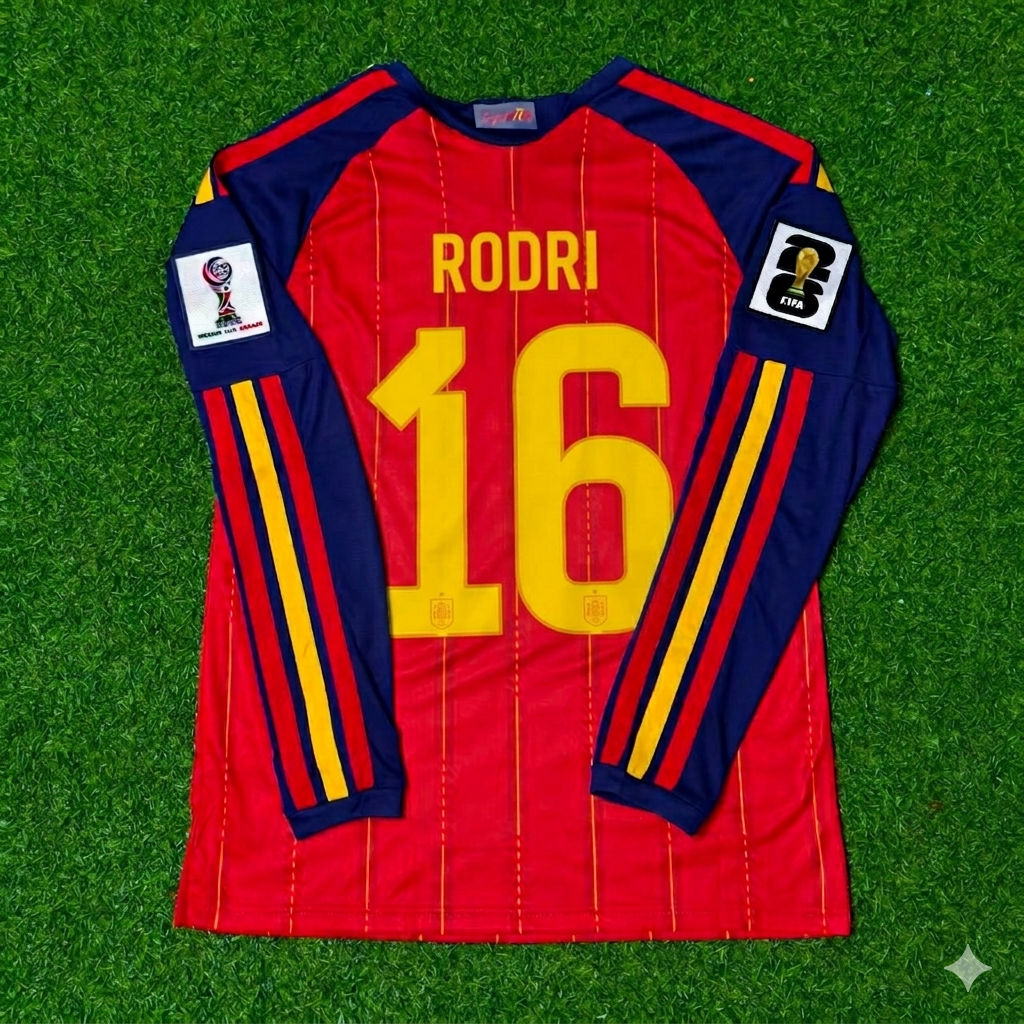 Spain National Team World Cup 2026 Rodri Long Sleeve Home Football Soccer Kit Jersey