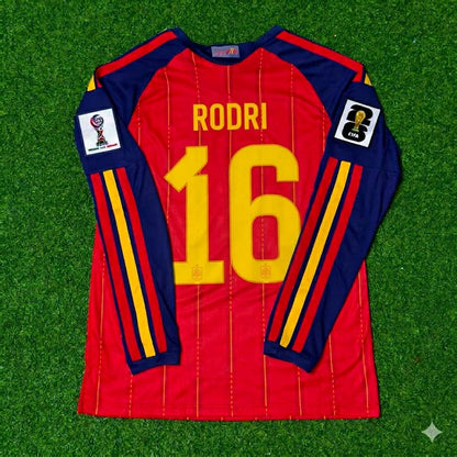 Spain National Team World Cup 2026 Rodri Long Sleeve Home Football Soccer Kit Jersey