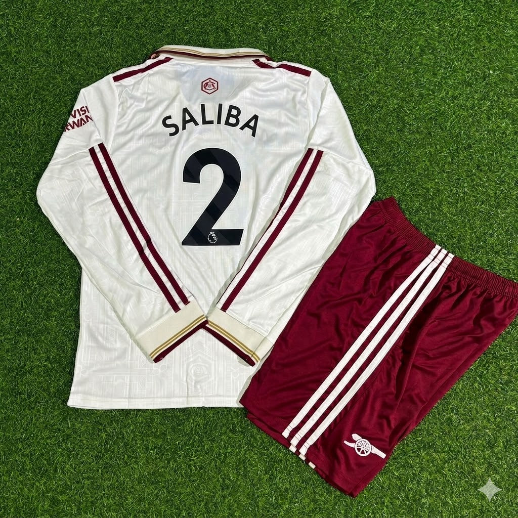 William Saliba #2 Arsenal Kids Long Sleeve 2026 Football Jersey Kit Soccer
