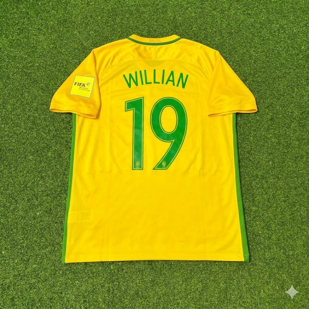 Brazil World Cup 2018 Willian #19 Home Football Jersey