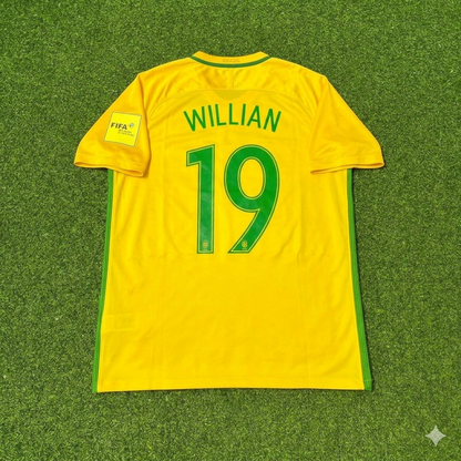 Brazil World Cup 2018 Willian #19 Home Football Jersey