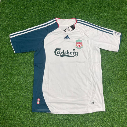 Vintage Liverpool 2006–2007 white retro football jersey kit with Alonso #14, Anfield design