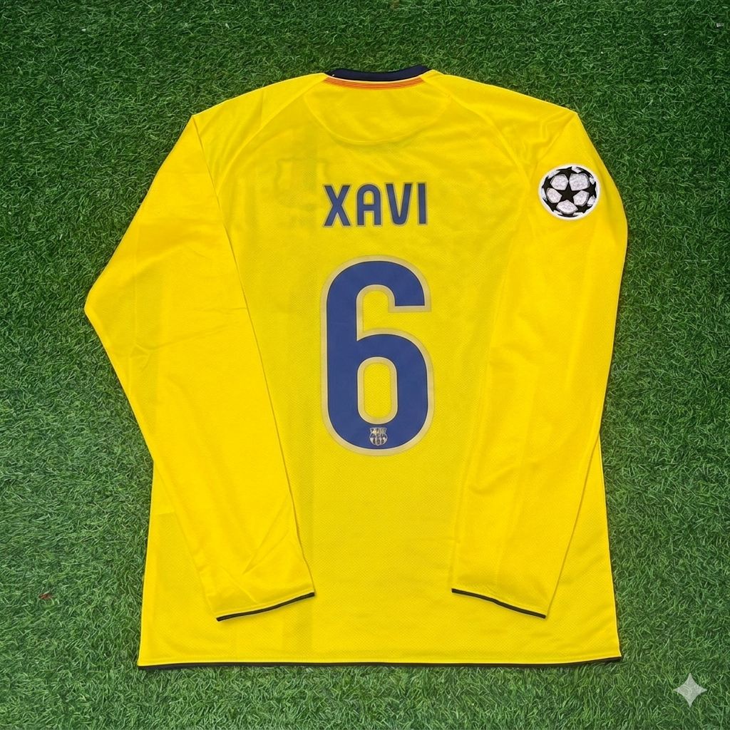 Xavi Hernandez FC Barcelona 08/09 Season Yellow Away Retro Football Jersey