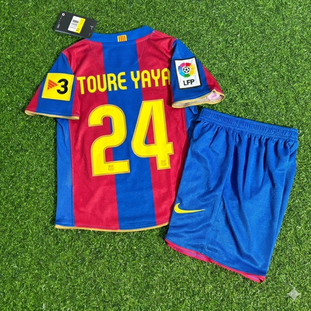Yaya Touré 24- Barcelona 2007/2008 Retro Kids Football Jersey Kit