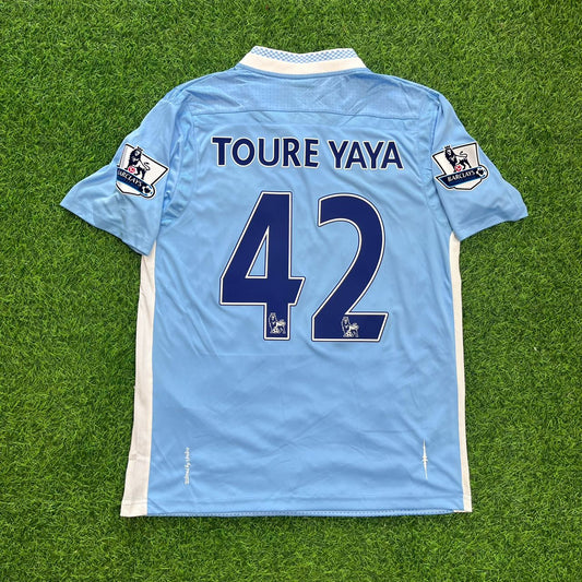 Yaya Toure 42 Manchester City 2011/12 Home Kit Blue Retro Football Jersey