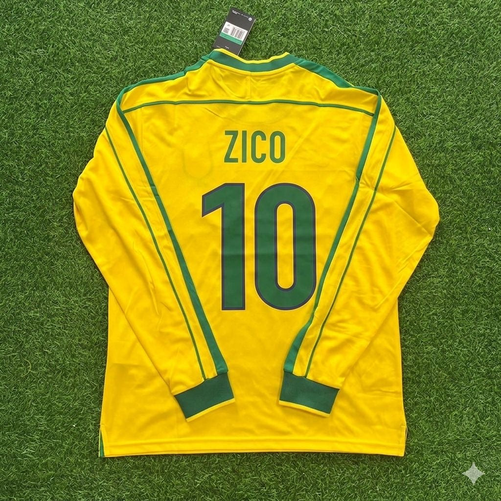 Zico #10- Brazil Long Sleeve Retro Football Jersey Kit Shirt