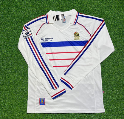 France World Cup 1998 White Away Long Sleeve Retro Football Jersey Kit