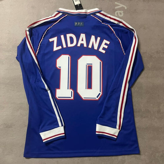 Zinedine Zidane France 1998 World Cup Retro Long Sleeve Football Jersey Maillot Trikot