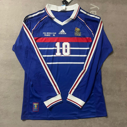 Zinedine Zidane France 1998 World Cup Retro Long Sleeve Football Jersey Kit