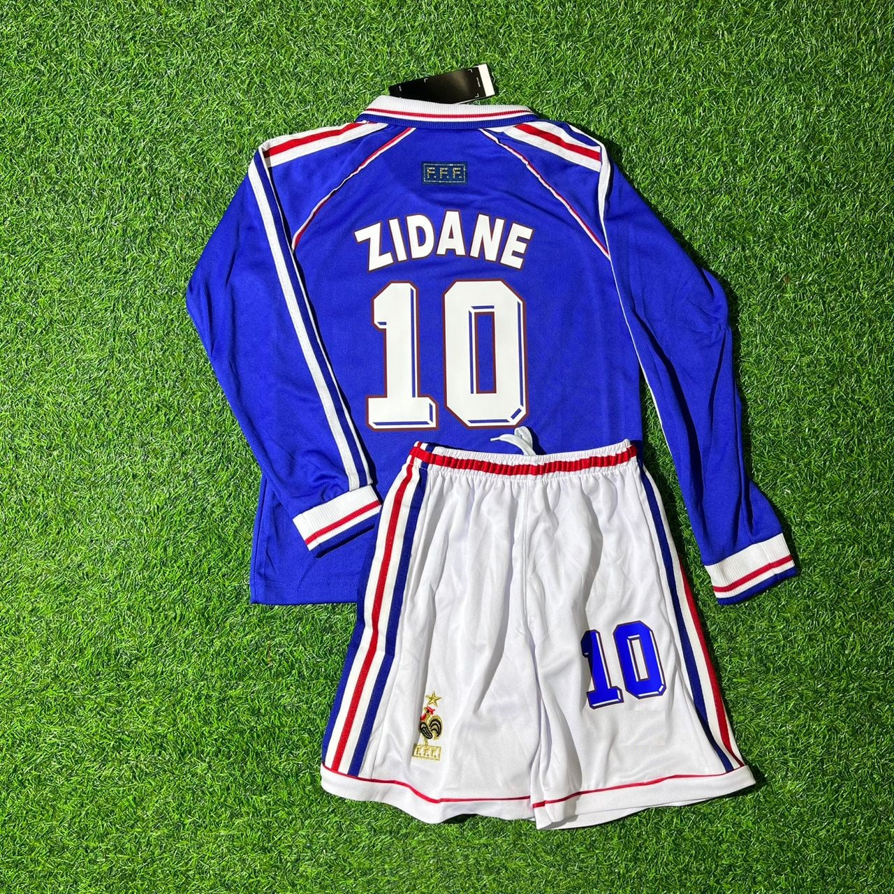 France World Cup 1998 Zinedine Zidane Retro Long Sleeve Kids Football Jersey Kit