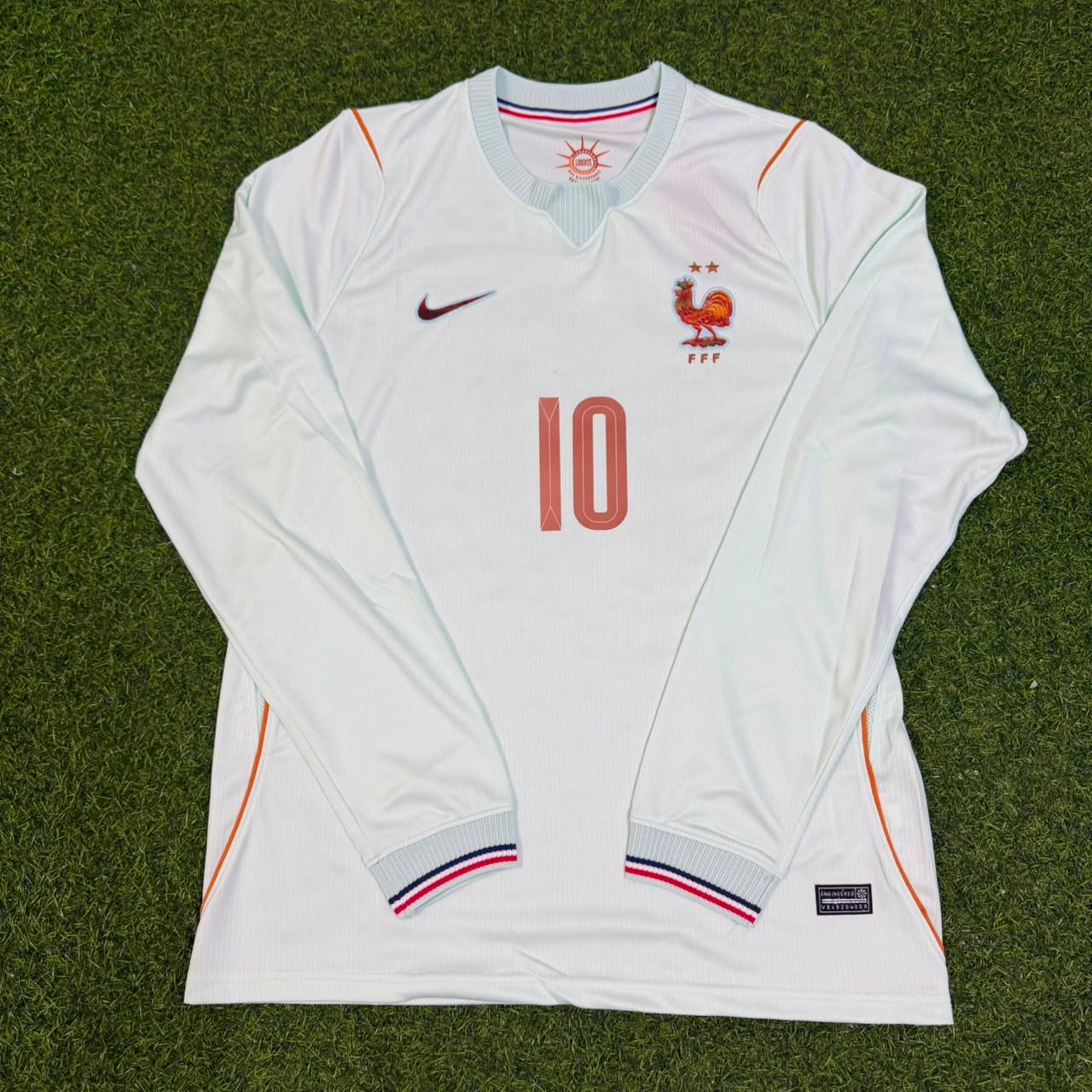 Zinedine Zidane France Away Long Sleeve Retro Football Jersey