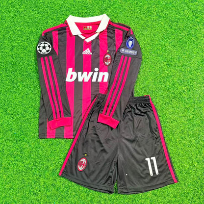 Zlatan Ibrahimovic AC Milan Kids Retro Long Sleeve Football Jersey Kit