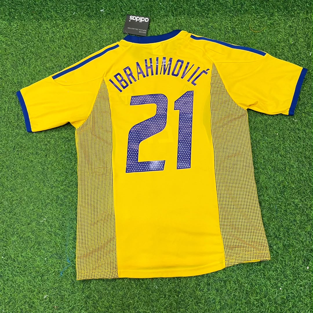 Zlatan Ibrahimovic Sweden 2002 World Cup Home Yellow Retro Football Jersey