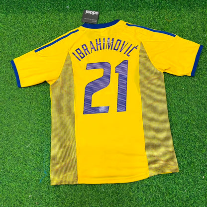 Zlatan Ibrahimovic Sweden 2002 World Cup Home Yellow Retro Football Jersey