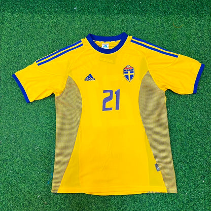 Zlatan Ibrahimovic Sweden 2002 World Cup Home Yellow Retro Football Jersey
