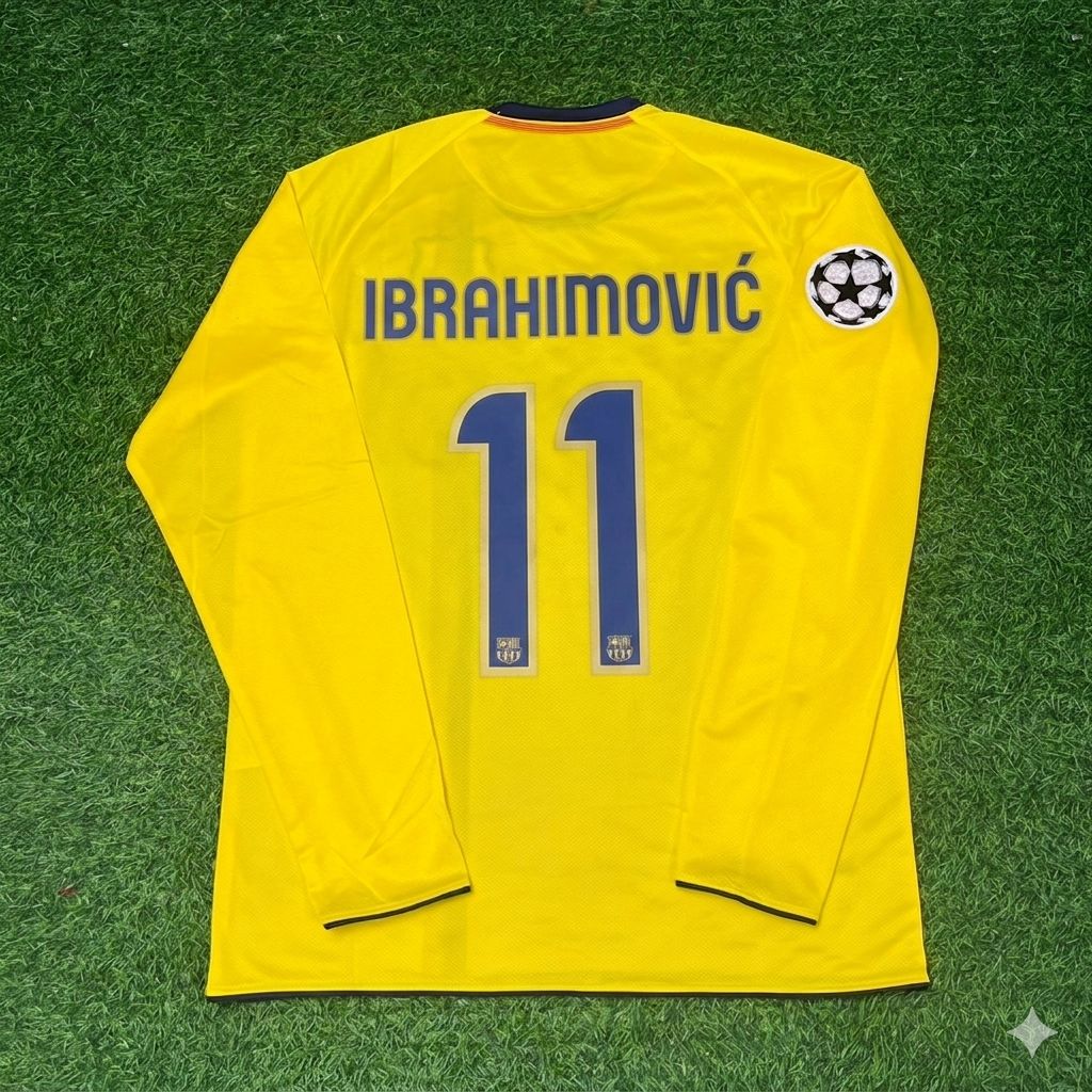 Zlatan Ibrahimovic FC Barcelona 08/09 Season Yellow Away Retro Football Jersey